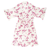 Ruffled Satin Robe Long Pink Bows