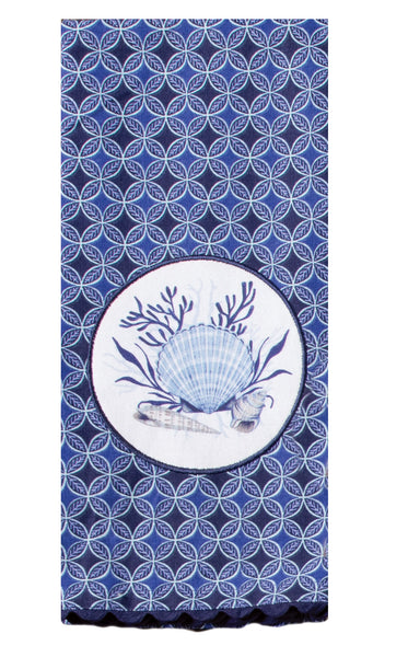 Blue Shells Coastal Tea Towel