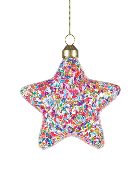 Glass Rainbow Glitter Star Ornament