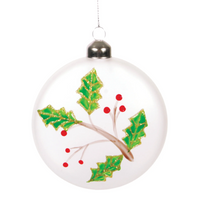 Glass Holly Disc Ornament