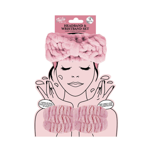 Spa Headband & Wristband Set Pink