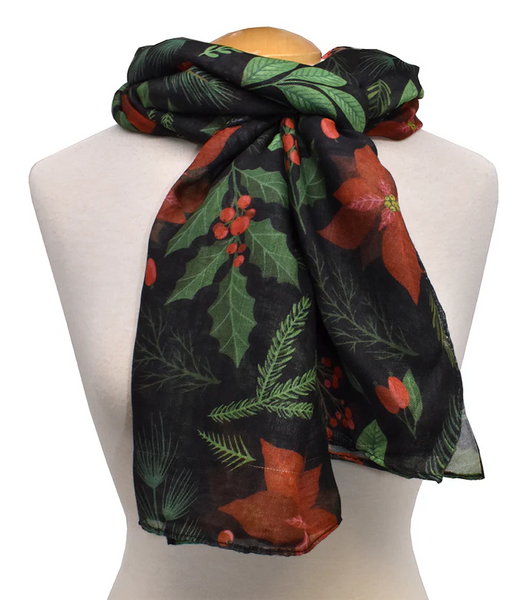 Patterned Scarf Poinsettia Black