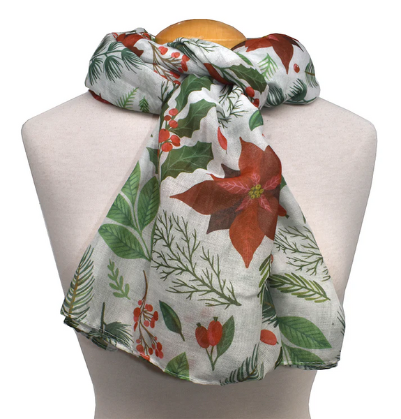 Patterned Scarf Poinsettia White