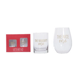 Naughty/Nice Wine & Rocks Glass Set