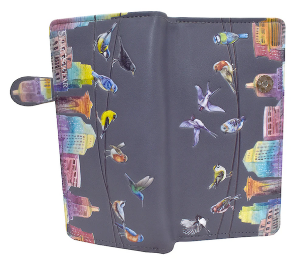 Large Zipper Wallet Birds On A Wire Grey