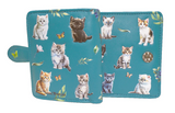 Small Zipper Wallet Kitten Garden Teal