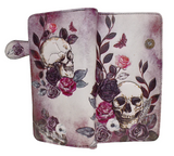 Large Zipper Wallet Skull & Flowers Pink