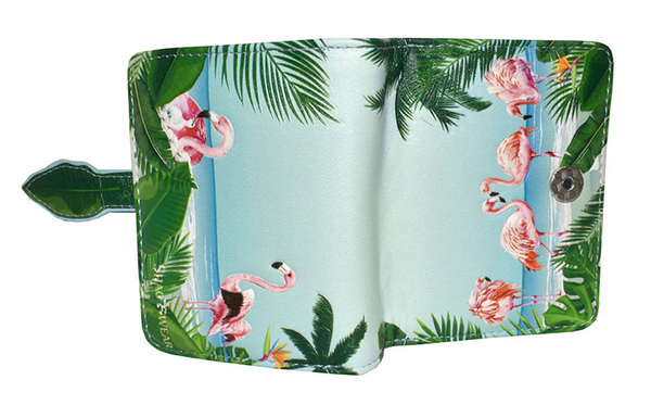 Small Zipper Wallet Flamingo Garden Blue