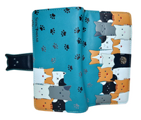 Large Zipper Wallet Cat Crowd Teal