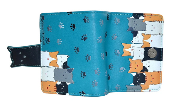 Small Zipper Wallet Cat Crowd Teal