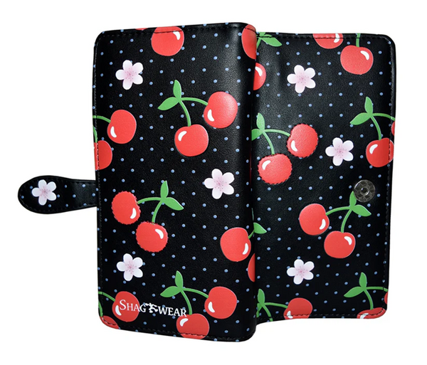 Large Zipper Wallet Cherries Black