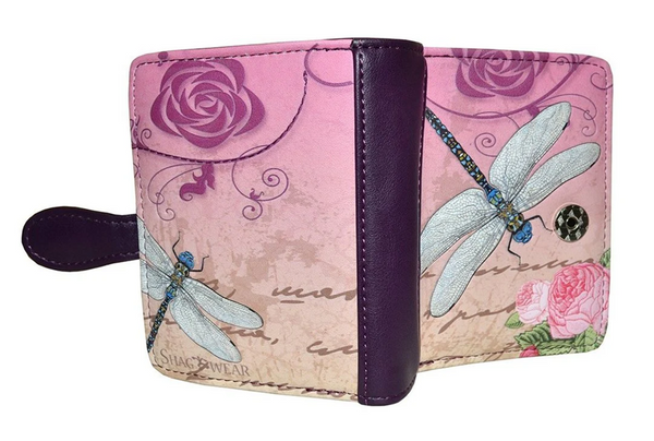 Small Zipper Wallet Vintage Dragonfly Purple