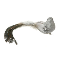 Silver Glitz Feather Bird w/Clip