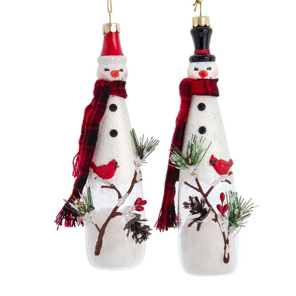 Glass Snowman w/Cardinal & Snow Ornament