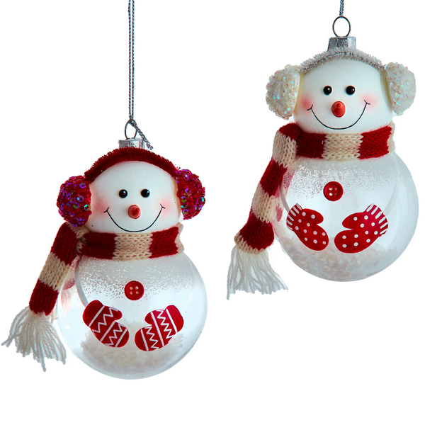 Glass Snowman w/Ear Muffs & Snow Ornament