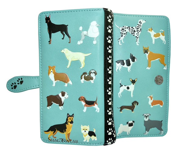 Large Zipper Wallet Dogs Aqua