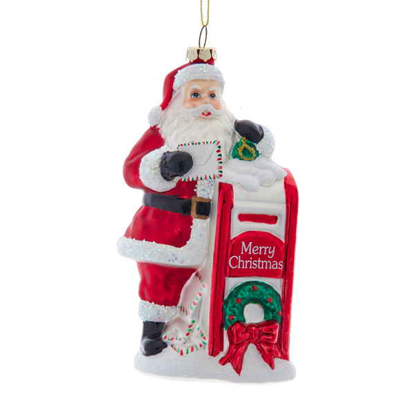 Glass Santa w/Mailbox Ornament