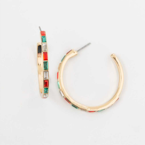 Holiday Gem Hoop Earrings Gold