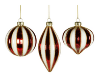 Glass Striped Ornament Red/White/Gold