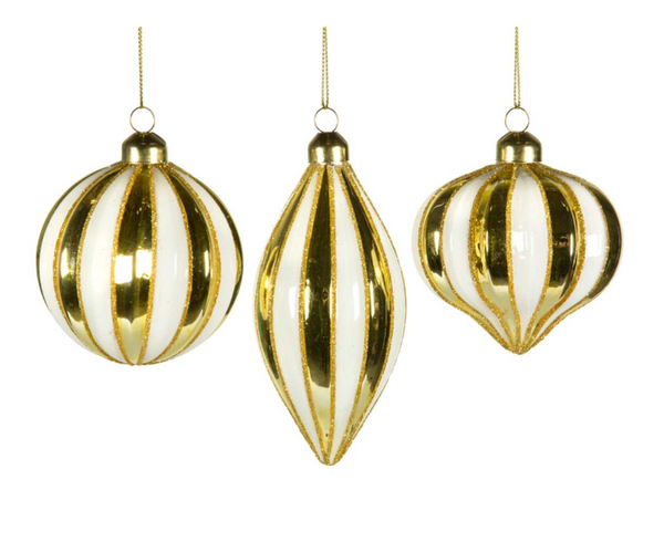 Glass Gold & White Stripe Ornament
