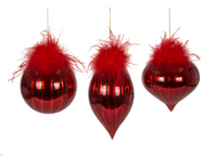 Glass Red w/Feathers Ornament