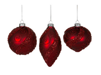 Glass Red Glitter Swirls Ornament