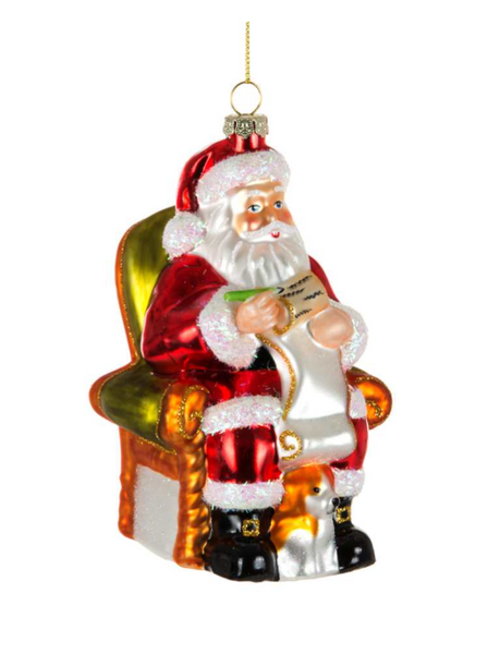 Glass Santa Sitting w/List Ornament