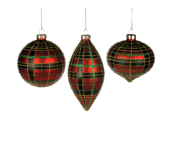 Glass Red Plaid Ornament