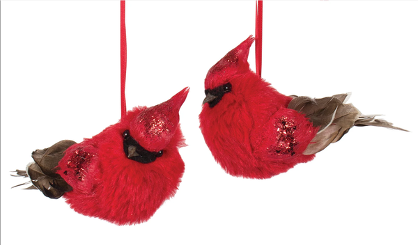 Red Fuzzy Cardinal w/Glitter Ornament