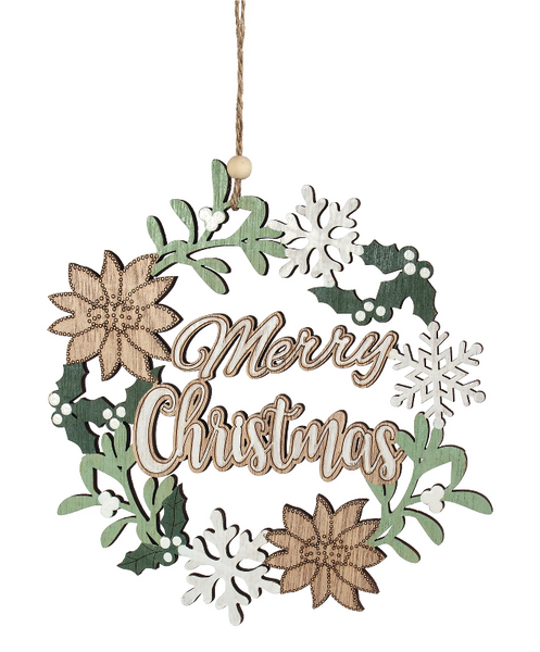 Wooden Merry Christmas Wreath Ornament