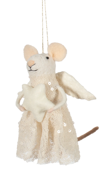 Felt Mouse Angel w/Star Ornament