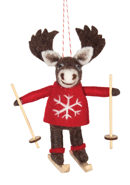 Felt Moose Skiing Ornament