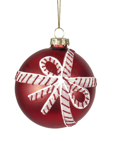 Glass Striped Bow Ball Ornament