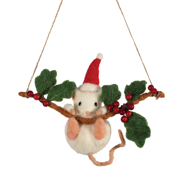 Felt Mouse on Branch Ornament