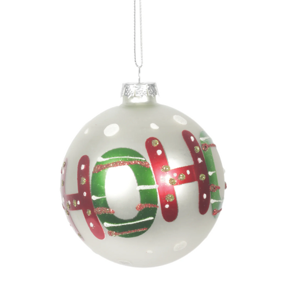 Glass Ho Ho Ho Ball Ornament