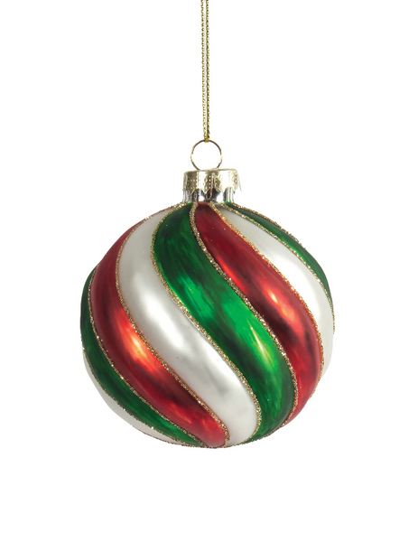 Glass Candy Cane Swirl Ball Ornament
