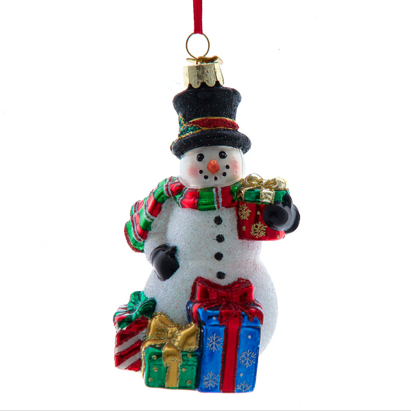 Noble Gems Glass Snowman w/Presents Ornament