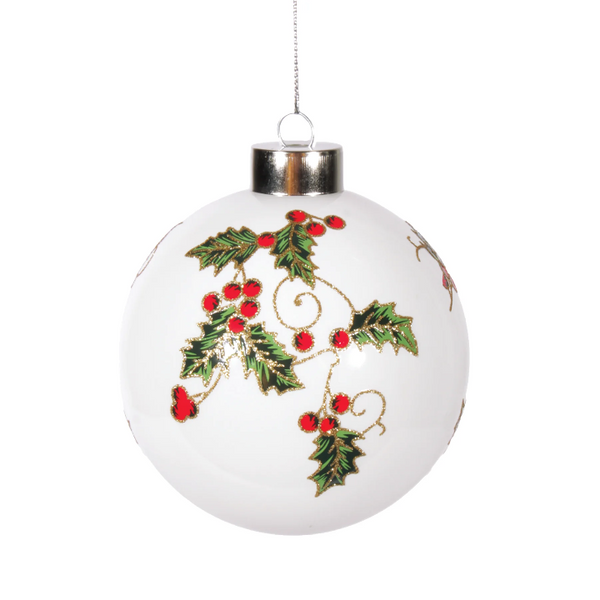 Glass Holly Ball Ornament
