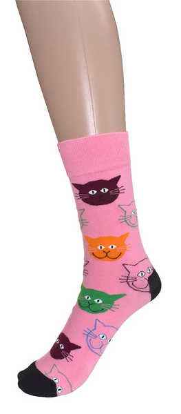 Women's Socks Cat Faces Pink