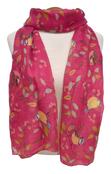 Bird Branches Fuchsia Scarf