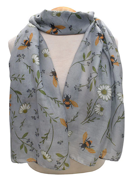 Bees & Daisies Scarf Grey