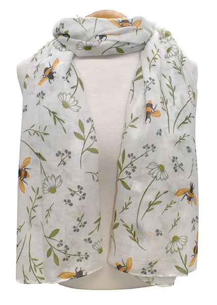 Bees & Daisies Scarf White