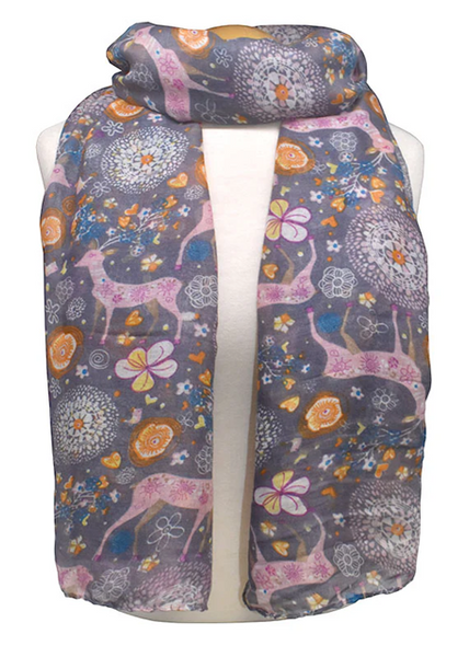 Deer Floral Purple Scarf