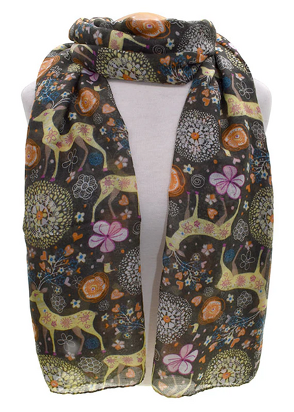 Deer Floral Brown Scarf