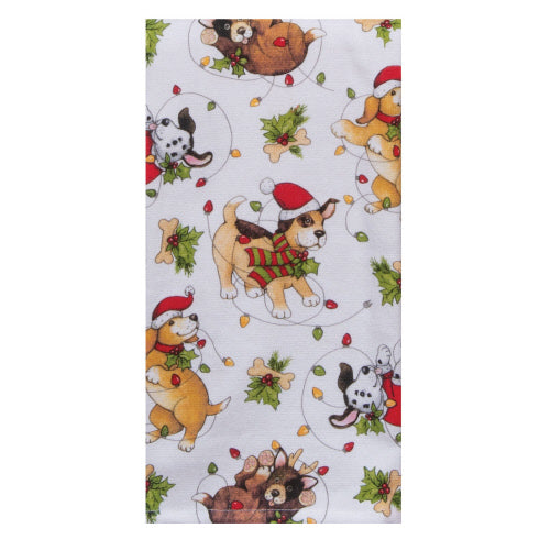 Bow Wowie Christmas Dual Purpose Tea Towel Puppies All Over