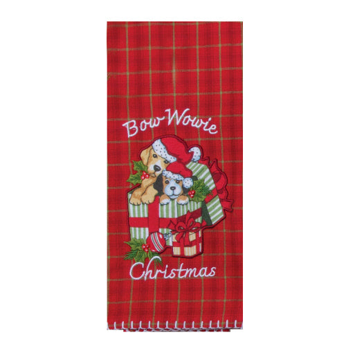 Bow Wowie Christmas Embroidered Tea Towel