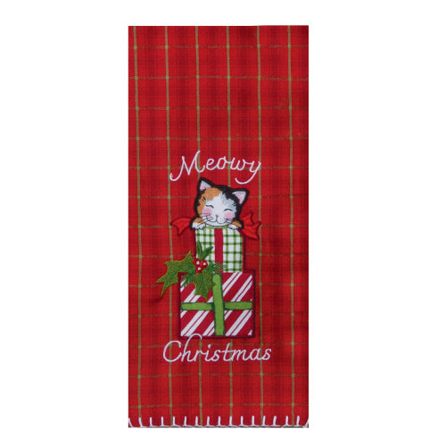 Meowy Christmas Embroidered Tea Towel