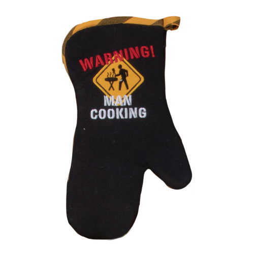 BBQ Time Warning Man Cooking Oven/Grill Mitt