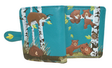 Small Zipper Wallet Bear Family Teal