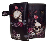 Large Zipper Wallet Skull & Flowers Black